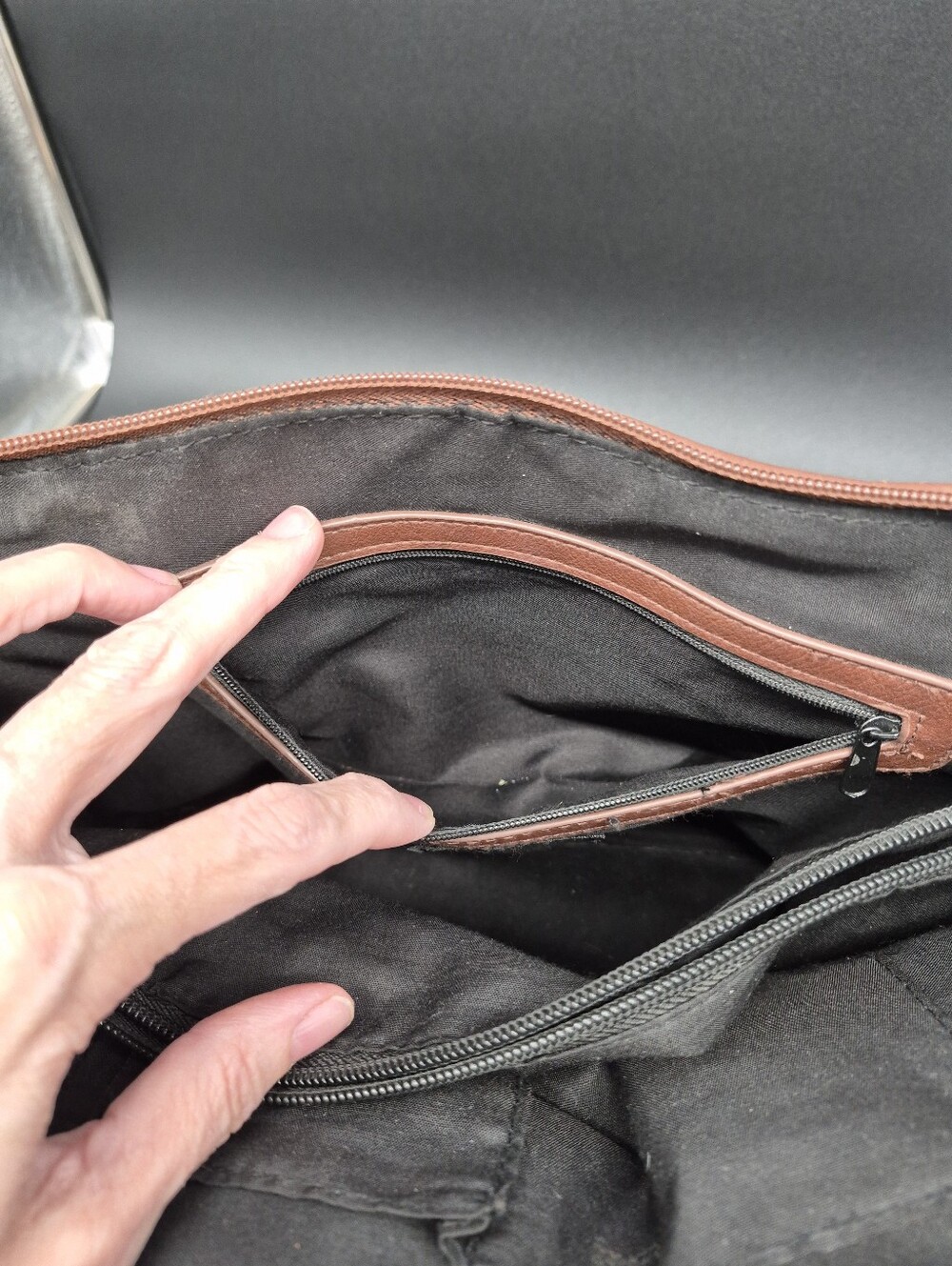 Bueno Large Two-Tone Black and Brown Structured Satchel, 13x9x5 - Picture 7 of 14